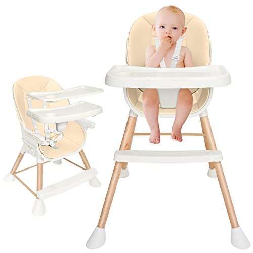RIETORE детско столче за хранене 3 в 1-с Подвижна Двойна Тава Модерна Дървена столче за хранене с Регулируеми