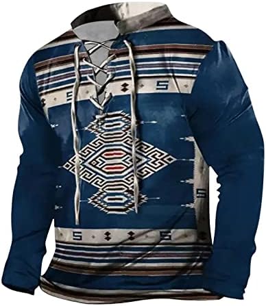 FIRERO/Мъжки Блузи в стил Уестърн Ацтеките, Ретро-Тактически Блузи, Пуловер Дантела с Дълги ръкави, Свободни Тениски с Етнически