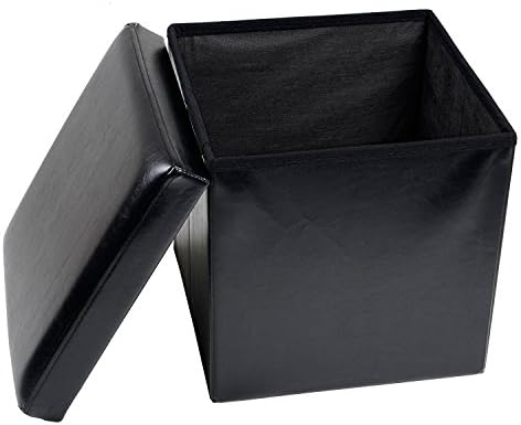 NISUNS OT01 Кожен складное седалка-табуретка за багаж, поставка за крака, 12 X 12 X 12 инча (черен)