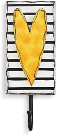 DEMDACO Stripe Heart Черно-Бял 7 x 4 Стенни куката за дрехи от дърво и желязо 7 x 4