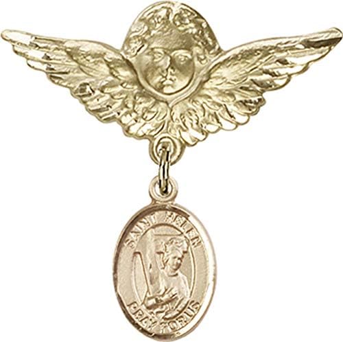 Иконата на детето Jewels Мания за талисман на Св. Елена и икона на Ангел с крила | Икона детето си от 14-каратово злато с талисман