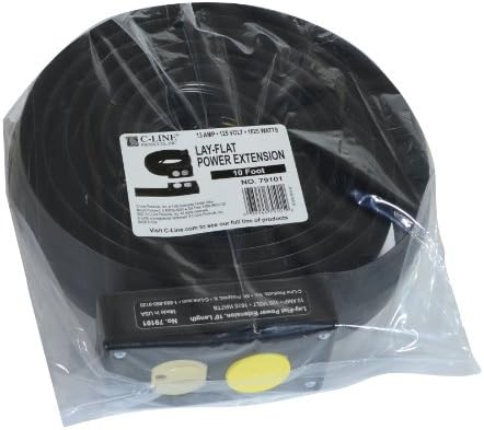 Удължителен кабел за захранване C-Line Lay-Плоски и джоб за кабел, с дължина от 10 Фута (79101), черен