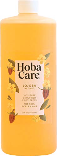 HobaCare Масло от Жожоба - Чисто масло от Жожоба Суров, студено пресовано за кожата на главата и ноктите - Овлажняващ крем