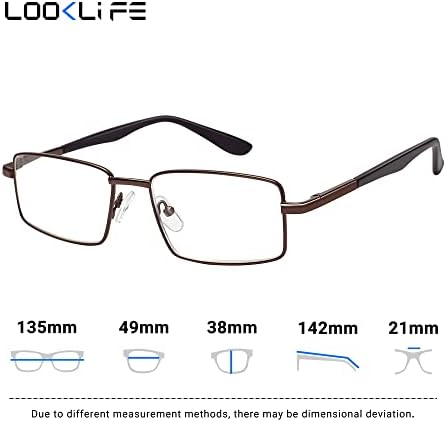 LOOKLIFE Авиаторски Очила За Четене Правоъгълна Метална Дограма за Очила за Четене за Мъже Жени 1.5