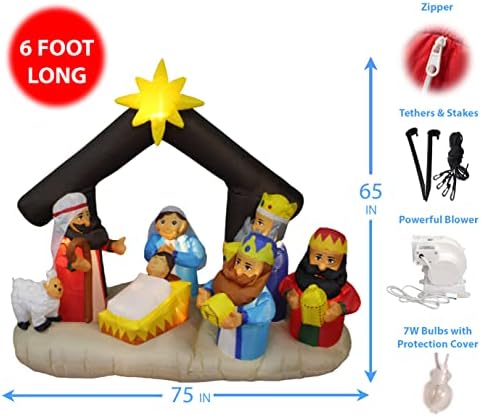 Коледен Надуваем рождество сцени с дължина 6 Метра с Три Царски Празнични светлини за Партита, Улични Празнични
