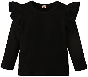 Sanpersonlin / Однотонная Тениска за Момиченца, Детска Блуза, на База Монофонични Топ С Къдри, Памучен Ежедневни