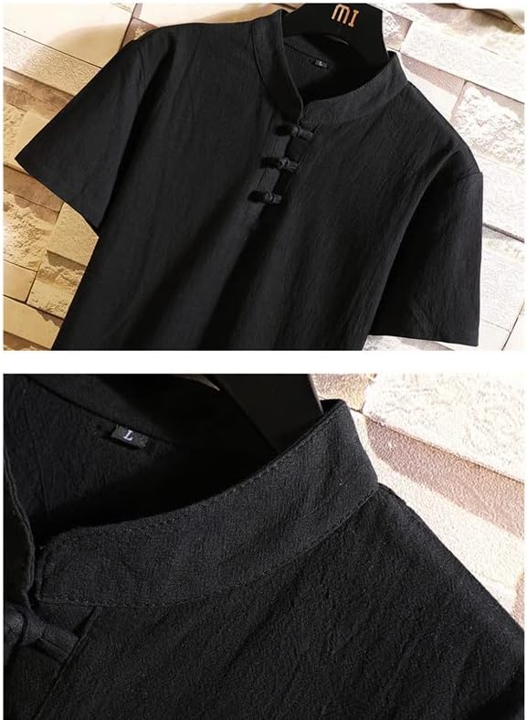 DHTDVD (Тениска + шорти) Постъпването, Лятна Стилна Мъжка риза от памук и лен, Однотонная мъжка риза за почивка