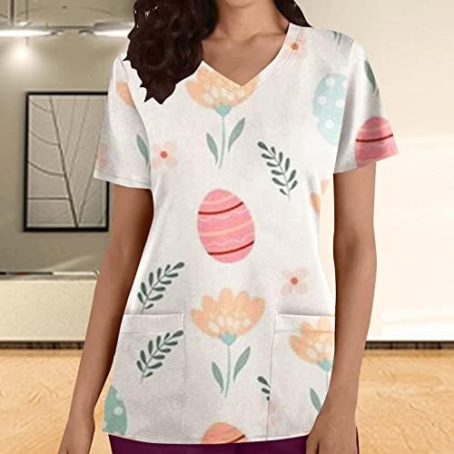 Блуза с Къс ръкав, Тениска за жени, Дълбоко V-Образно Деколте, Цветен Графичен Анатомический Търкане, Сладки