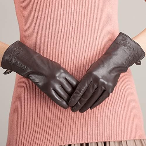 TREXD Дамски Кожени Ръкавици Есенно-зимни Топли Дамски Ветроупорен ръкавици с пълни пръсти (Цвят: D, Размер: код M)