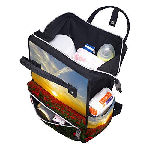 Раница-чанта за Памперси LORVIES Sunset Field Poppy Sun, Многофункционална Чанта За пътуване с Голям Капацитет