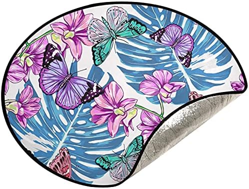 visesunny Екзотични Пеперуди Тропически Цветя, Листа на Джунглата Подложка за Коледно Непромокаема Подложка за Поставка