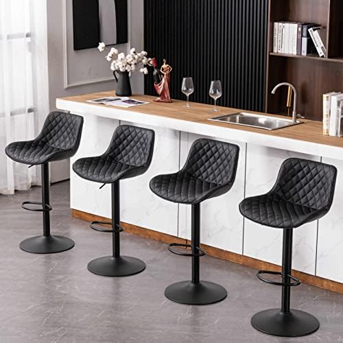 Бар столове Kidol & Shellder Комплект от 2 черни Контролирано завъртане продуктова столове с мека тапицерия, бърз монтаж