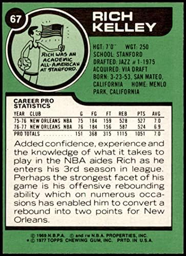 1977 Topps 67 Рич Кели Ню Орлиънс Джаз (Баскетболно карта) VG/БИВШ Джаз Станфорд