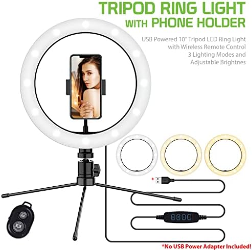 Светъл трикольор пръстен за селфи, съвместим с Samsung Galaxy Ace Style 10 инча, с дистанционно управление за директно излъчване