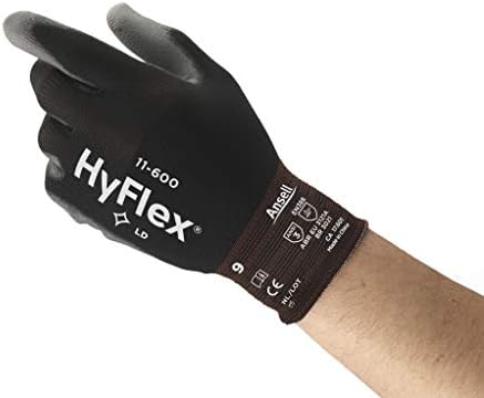 Промишлени ръкавици от лек найлон HYFLEX 11-600 с покритие на Дланите за обработка на метали, Автомобилни - Черен