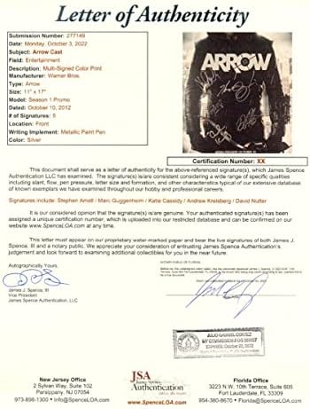 Плакат Arrow с няколко Подпис и Автограф от 11X17 5 Коли Амелл Гугенхайм Касиди JSA