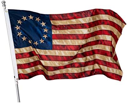 Американски флаг с петна от чай 13 Звезди 3x5 На открито - Флаг Бетси Рос 13 Колонии Примитивни Реколта американски Знамена,