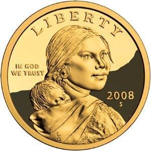 Монета на САЩ Proof индианци Сакагавеи 2008 г. DCAM Gem Модерен долар $1 $1 Proof DCAM Монетен двор на САЩ