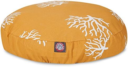 Жълто-Коралови Средна Кръгла, Покрита Подови Легло За домашни Кучета Подвижен Миещ се Калъф От Majestic Pet Products