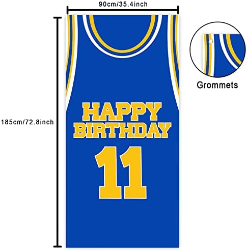 Честит Рожден Ден 11 Банер на Фона на Тъмно-Сини Златни Воини Баскетболна Звезда Играч на Спортна Тема Декорация на Интериор