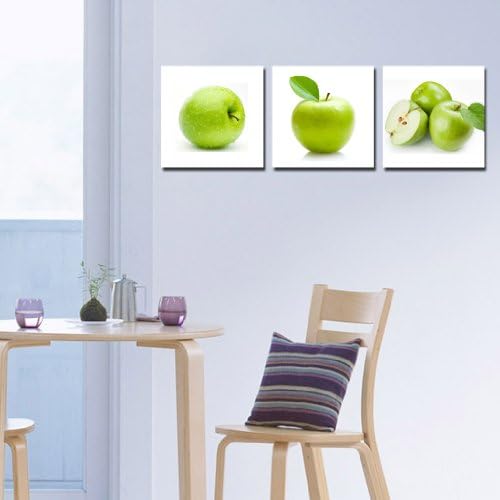 Група зелени ябълки, Живопис върху платно, 3, Панел, Стенно Изкуство, Съвременна Живопис, Дизайн плодове, Елегантни