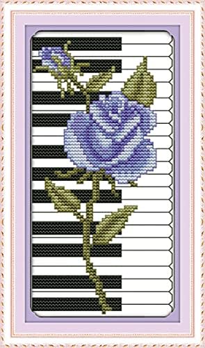 Комплекти за Бродерия на кръстат бод с релефни Amiiba, Клавишите на Пианото Лилава Роза САМ 11CT 6,6x10,6 инча