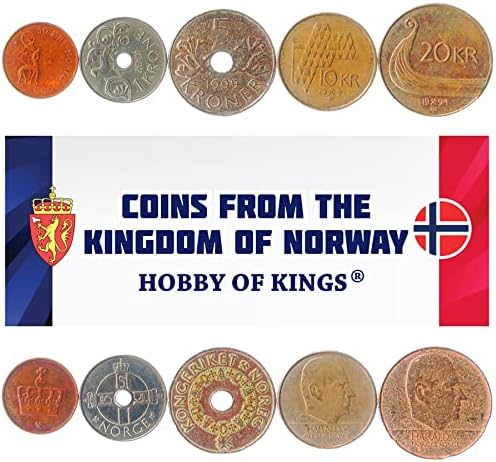 5 Монети от Норвегия | Колекция норвежки монети 50 Руди 1 5 10 20 Czk | В обращение 1994-2017 | Крал Харалд V | Нидхогг