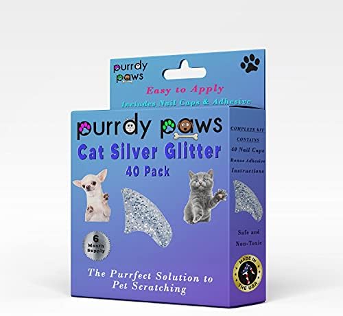 Purrdy Paws 6-Месечен запас от Меки Капсули за нокти за котки със Сребрист блясък Среден размер - Допълнителни Лепила