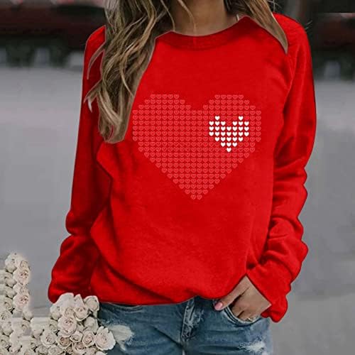 JJHAEVDY/ Дамски Блузи с Хубав Принтом Сърцето си за Любовта, Ризи Свети Валентин, Графични Пуловери, Пуловери, с