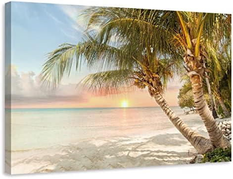 Плаж Палма Залез Картината Платно на Стенно Изкуство, с Оформена Интериор 36x24