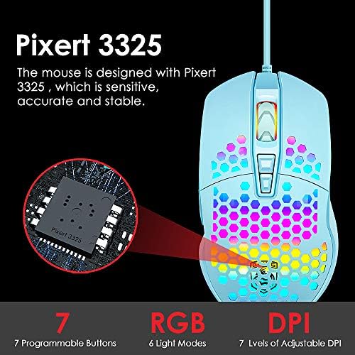 Жичен Лека Детска мишка, мишка с осветление RGB и програмируем движеща сила на 7 бутона, Мишката PAW3325 с