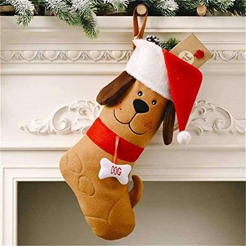 HUANGXING - Коледни Чорапи, Окачени Червени Плюшени Чорапи за домашни кучета, Персонални Декорации за Отглеждане на семейството,