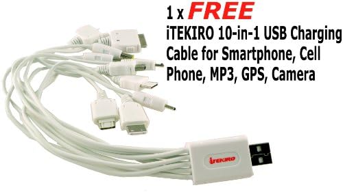 iTEKIRO AC Стенно Зарядно за Кола dc Комплект за Panasonic Lumix DMC-FZ7BS + iTEKIRO 10-в-1 USB Кабел За зареждане