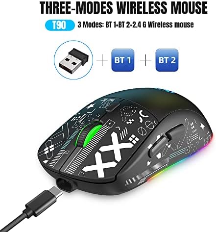Многофункционална мишка HXMJ Bluetooth, акумулаторна безжична геймърска мишка, 3 режима (BT5.0, BT3.0 и USB 2,4 Ghz),
