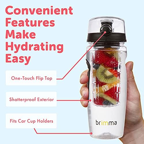 Бутилка за вода Brimma Fruit Infuser - Бутилка за вода с обем 32 грама 0,25 литра, Голяма Запечатани Пластмасова Бутилка