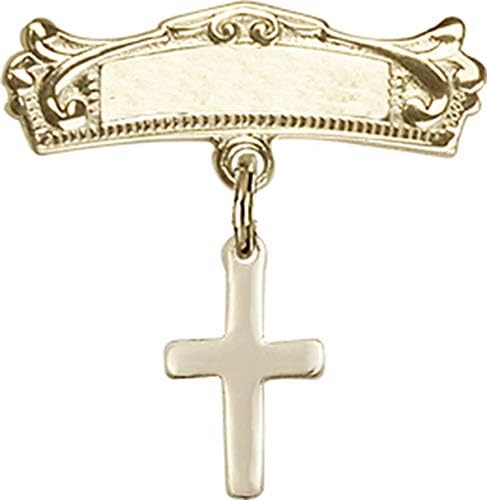 Детски икона Jewels Мания брелоком под формата на Кръст и Извита полирани игла за бейджа | Детски иконата със златен