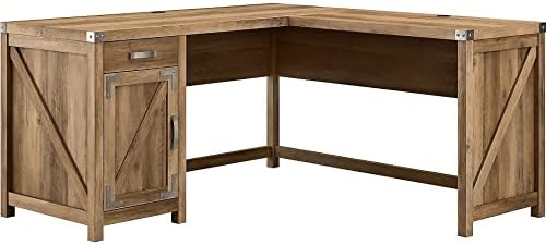 Bush Furniture Cottage Grove L-образно бюро с чекмедже и шкаф за съхранение, 60 W, възстановена бор