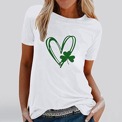 Зелени Тениски на Деня на Св. Патрик, Топ за Жени, Тениска с Къс Ръкав и Принтом във формата на Сърце с Трилистником,