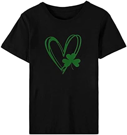 Зелени Тениски на Деня на Св. Патрик, Топ за Жени, Тениска с Къс Ръкав и Принтом във формата на Сърце с Трилистником, Кръгла