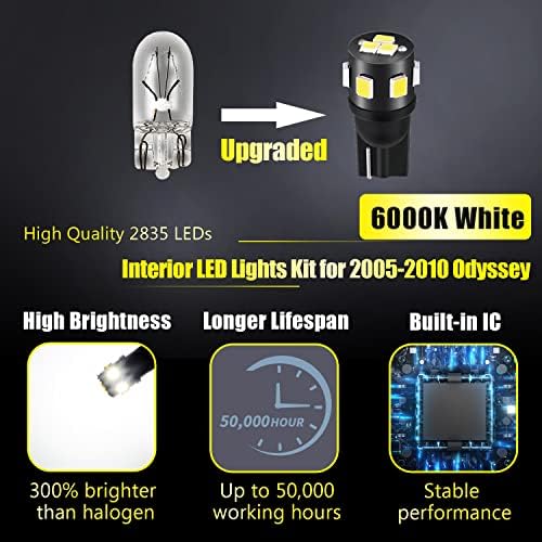Комплект led крушки за шоурума на Одисея от 14 теми за Honda Odyssey 2005 2006 2007 2008 2009 2010, бял комплект led осветление