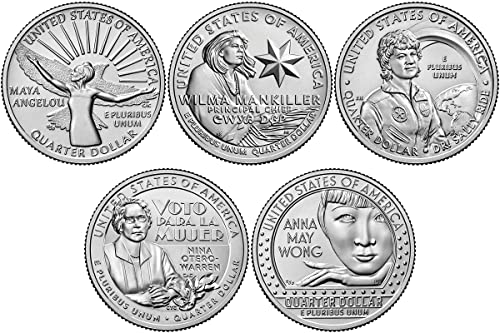 Набор от монети 2022 D American Women Quarter 5 от Денверского на ментата Без лечение
