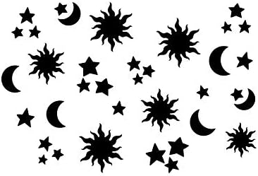 Комплект от 21 Винил стикери за стена - Слънцето, Луната и Звездите - 22 x 36 (2 x 8 всяка) - Модерни, Красиви Етикети, в
