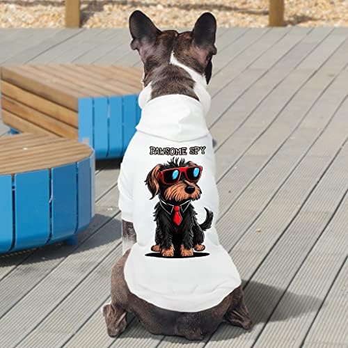 Hoody с качулка Pawsome Spy Dog - Палто за кучета с шарени кучета - Дрехи за кучета със забавни цитати - Сив, 2XL