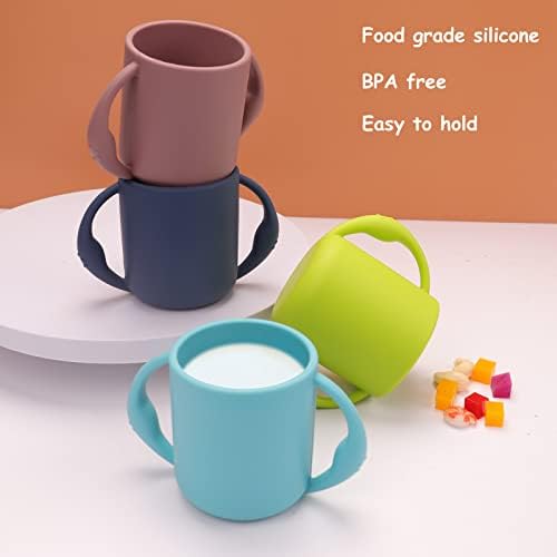Btrfe Toddler Cups Силиконова Тренировочная чаша за Пиене за дете с Дръжки, Детски Открито Чаши 7 унции (Синьо небе)