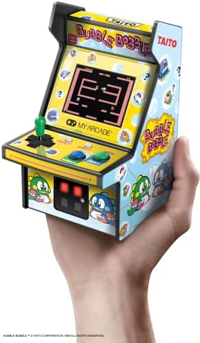 Мини-аркаден автомат My Arcade Micro Player: видео игра Bubble Bobble, напълно воспроизводимая, 6,75-инчов коллекционный, Цветен дисплей, микрофон, бутони за силата на звука, жак за сл