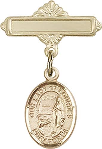 Детски икона Jewels Мания чар на Дева мария Лурдской и полирани игла за иконата | Детски икона от 14-каратово злато с