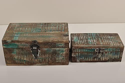 11 Комплект от Две Дървени Шкатулок | Дървени Кутии за бижута | Ръчна изработка|, извършвани в Индия - Дърво с мед