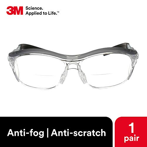 Защитни очила 3M за четене на Защитни очила Nuvo, + 2,5, ANSI Z87, Сиви рамки, Прозрачни лещи, Меки переносица, Странични