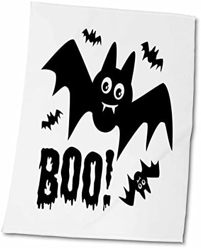 3dRose Boo - Забавен детски черно-бял дизайн на прилеп за Хелоуин - Кърпи (twl-262148-3)