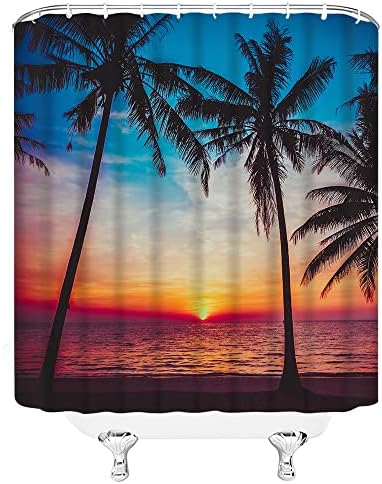 SRAUYST Сънсет Бийч Завеса За Душ тип Тропически Океан Палма на Екзотичен Хавайски Плаж Крайбрежните Природни Пейзажи Плат Комплекти